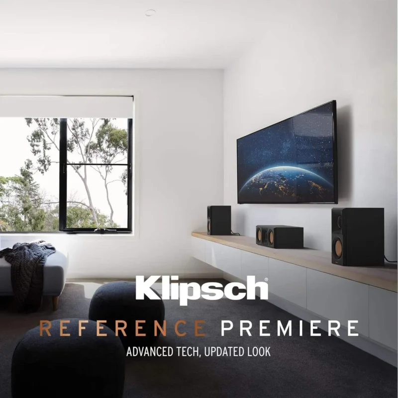 Klipsch Reference Premiere RP-500M II Bookshelf Speaker Pair with Larger 90° x 90° Hybrid Tractrix® Horn, 1” Tweeter, 5.25” Cerametallic Woofers for Room-Filling Home Theater Sound in Walnut - Imagem 9