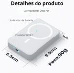 Power Bank 10.000 mAh, Carregador Portátil Turbo por Indução Carregamento Rápido Compatível com Iphone, Bateria Externa Compacta Magnética Premium Peining - Imagem 7