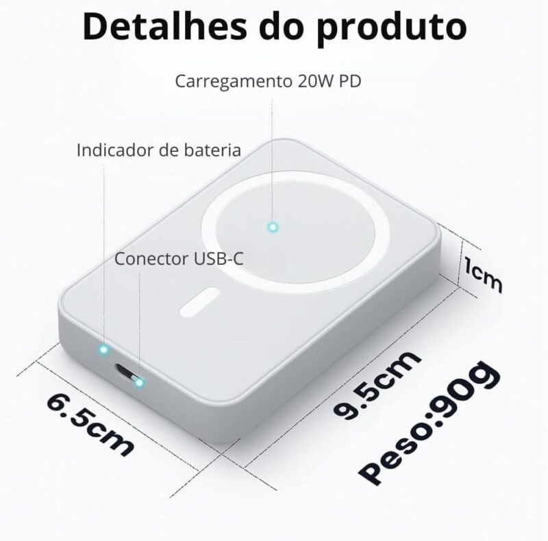 Power Bank 10.000 mAh, Carregador Portátil Turbo por Indução Carregamento Rápido Compatível com Iphone, Bateria Externa Compacta Magnética Premium Peining - Imagem 7