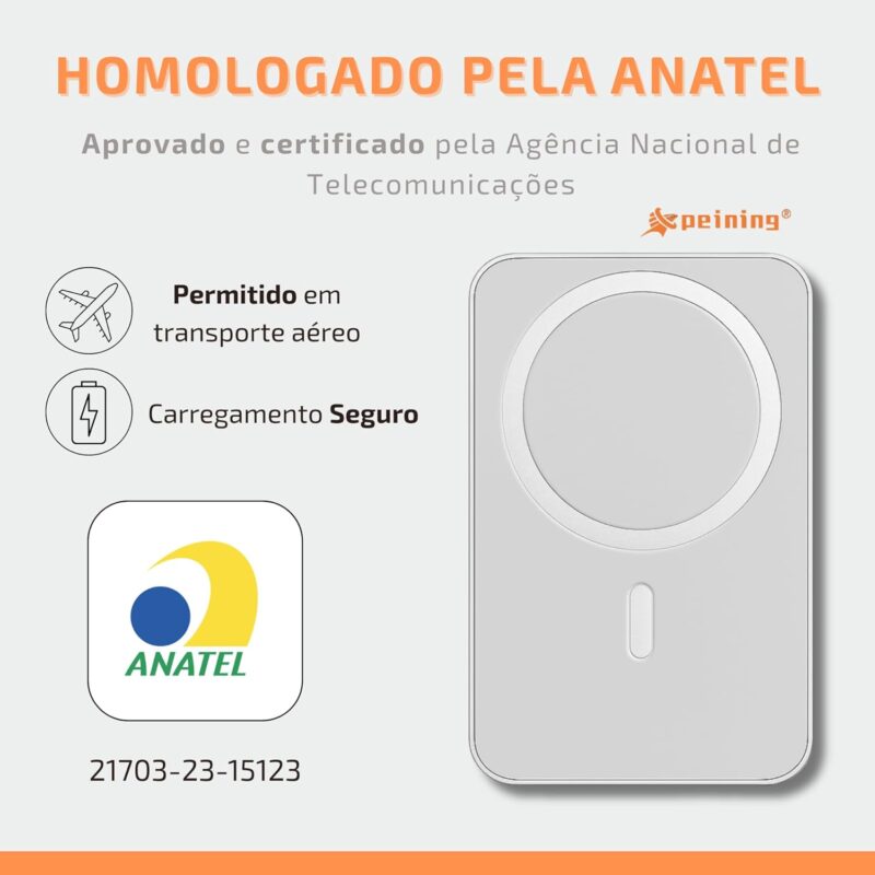 Power Bank 10.000 mAh, Carregador Portátil Turbo por Indução Carregamento Rápido Compatível com Iphone, Bateria Externa Compacta Magnética Premium Peining - Imagem 5