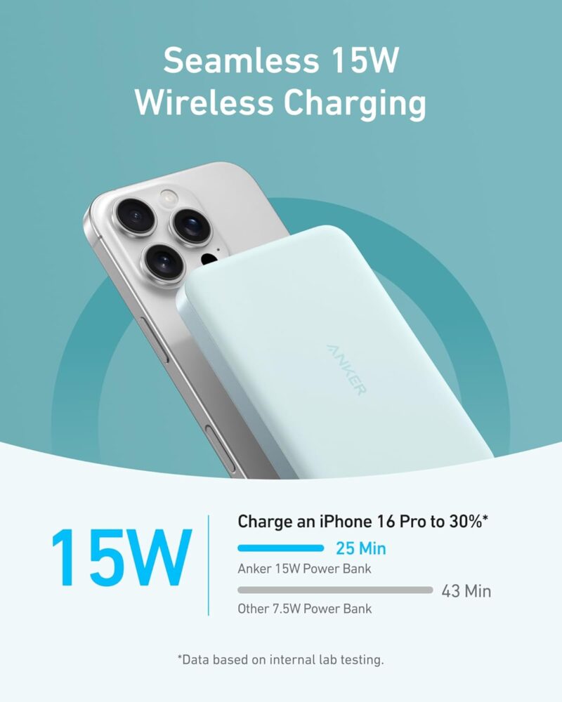 Anker MagGo Power Bank, Bateria Magnética Ultra Fina de 10.000mAh, Certificação Qi2, Portátil, Carregador MagSafe Compatível de 15W Ultra Rápido, Design Ergonômico, para iPhone 12-iPhone 17, Preto - Imagem 23