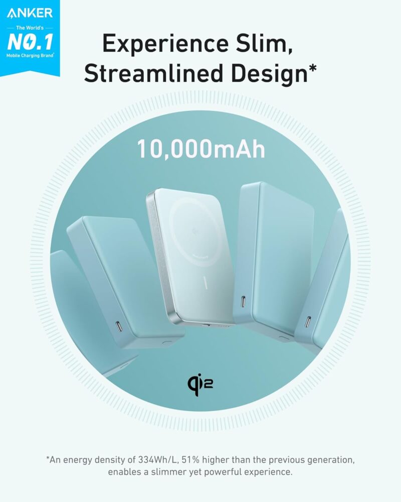 Anker MagGo Power Bank, Bateria Magnética Ultra Fina de 10.000mAh, Certificação Qi2, Portátil, Carregador MagSafe Compatível de 15W Ultra Rápido, Design Ergonômico, para iPhone 12-iPhone 17, Preto - Imagem 22