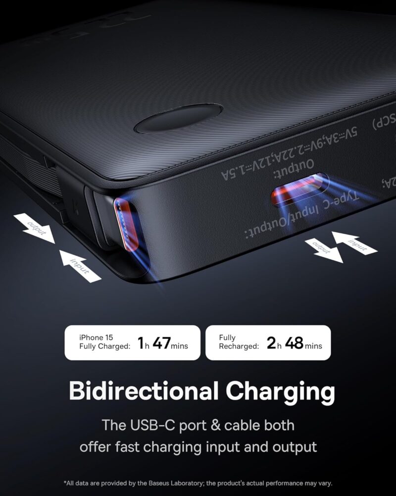 Carregador Portátil Baseus Digital Display Power Bank carregamento rápido 15W/20W/22.5W (Branco 22.5W, Milliamp Hours, 10000) - Imagem 13