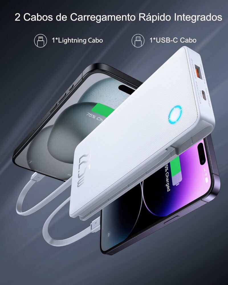 Carregador Portátil Baseus Digital Display Power Bank carregamento rápido 15W/20W/22.5W (Branco 22.5W, Milliamp Hours, 10000) - Imagem 2