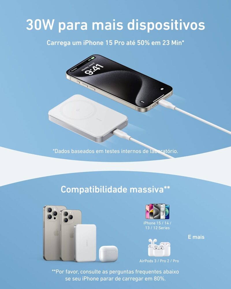 Anker MagGo Power Bank, Bateria Magnética Ultra Fina de 10.000mAh, Certificação Qi2, Portátil, Carregador MagSafe Compatível de 15W Ultra Rápido, Design Ergonômico, para iPhone 12-iPhone 17, Preto - Imagem 13