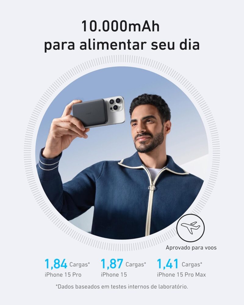 Anker MagGo Power Bank, Bateria Magnética Ultra Fina de 10.000mAh, Certificação Qi2, Portátil, Carregador MagSafe Compatível de 15W Ultra Rápido, Design Ergonômico, para iPhone 12-iPhone 17, Preto - Imagem 5