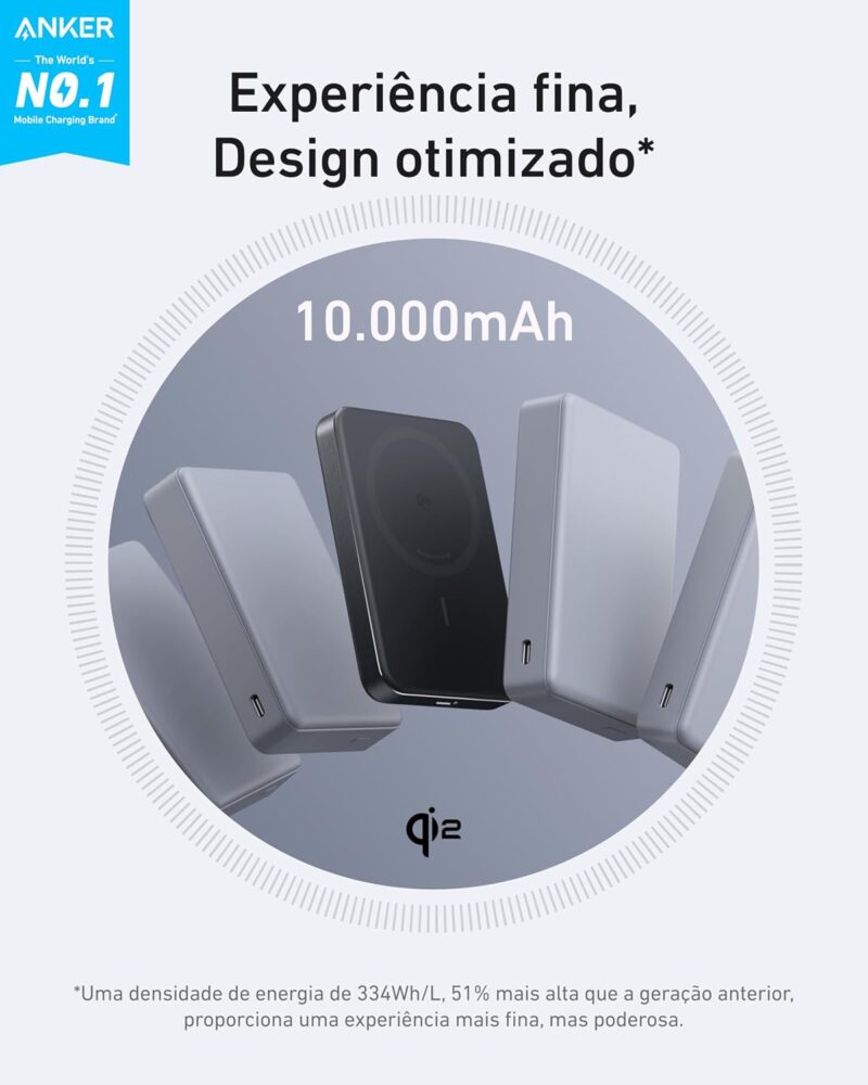 Anker MagGo Power Bank, Bateria Magnética Ultra Fina de 10.000mAh, Certificação Qi2, Portátil, Carregador MagSafe Compatível de 15W Ultra Rápido, Design Ergonômico, para iPhone 12-iPhone 17, Preto - Imagem 2