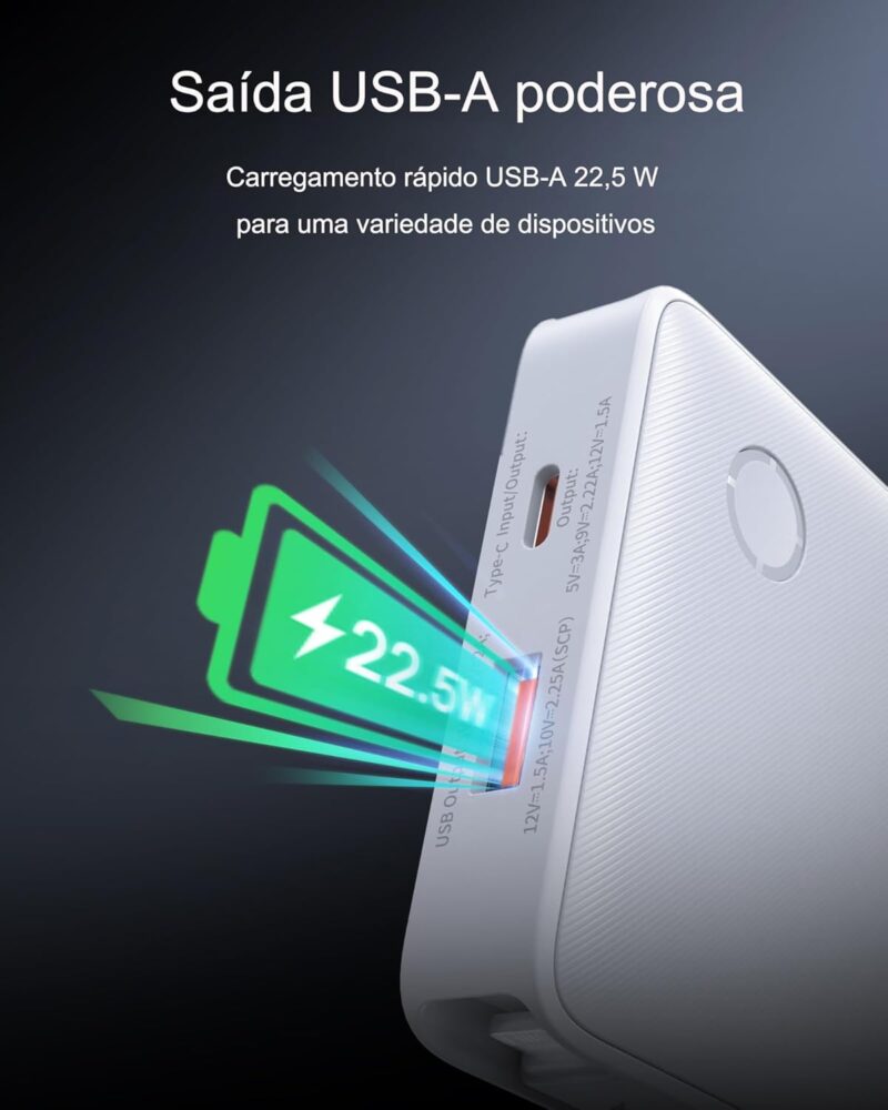 Carregador Portátil Baseus Digital Display Power Bank carregamento rápido 15W/20W/22.5W (Branco 22.5W, Milliamp Hours, 10000) - Imagem 3