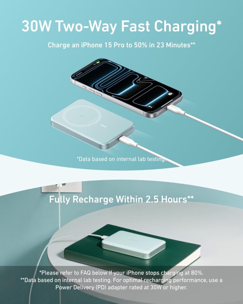 Anker MagGo Power Bank, Bateria Magnética Ultra Fina de 10.000mAh, Certificação Qi2, Portátil, Carregador MagSafe Compatível de 15W Ultra Rápido, Design Ergonômico, para iPhone 12-iPhone 17, Preto - Imagem 26