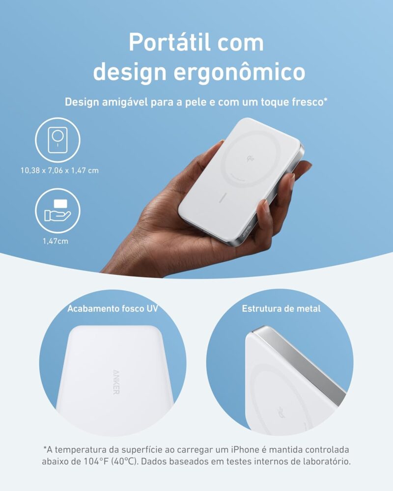 Anker MagGo Power Bank, Bateria Magnética Ultra Fina de 10.000mAh, Certificação Qi2, Portátil, Carregador MagSafe Compatível de 15W Ultra Rápido, Design Ergonômico, para iPhone 12-iPhone 17, Preto - Imagem 11