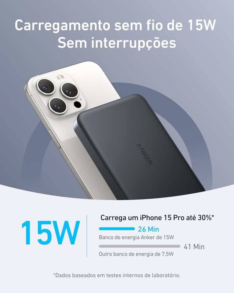 Anker MagGo Power Bank, Bateria Magnética Ultra Fina de 10.000mAh, Certificação Qi2, Portátil, Carregador MagSafe Compatível de 15W Ultra Rápido, Design Ergonômico, para iPhone 12-iPhone 17, Preto - Imagem 3