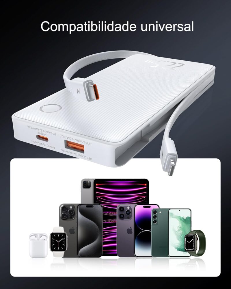 Carregador Portátil Baseus Digital Display Power Bank carregamento rápido 15W/20W/22.5W (Branco 22.5W, Milliamp Hours, 10000) - Imagem 6