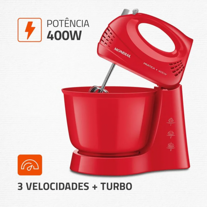 Batedeira Mondial Prática 400W B-44-R 3 Velocidades - Imagem 5