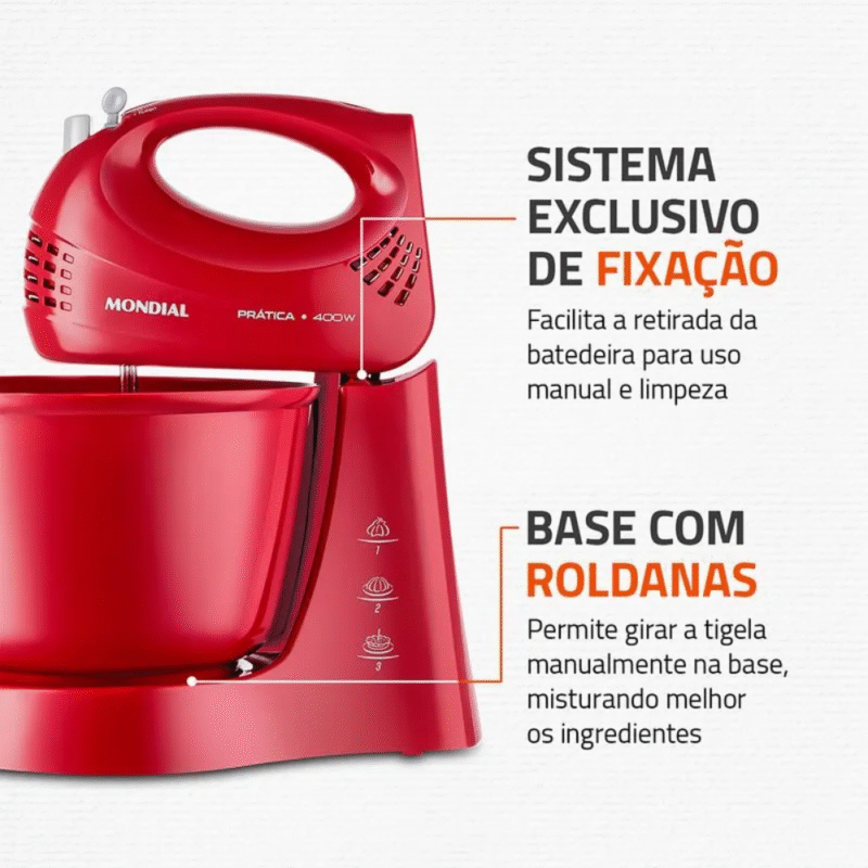 Batedeira Mondial Prática 400W B-44-R 3 Velocidades - Imagem 2