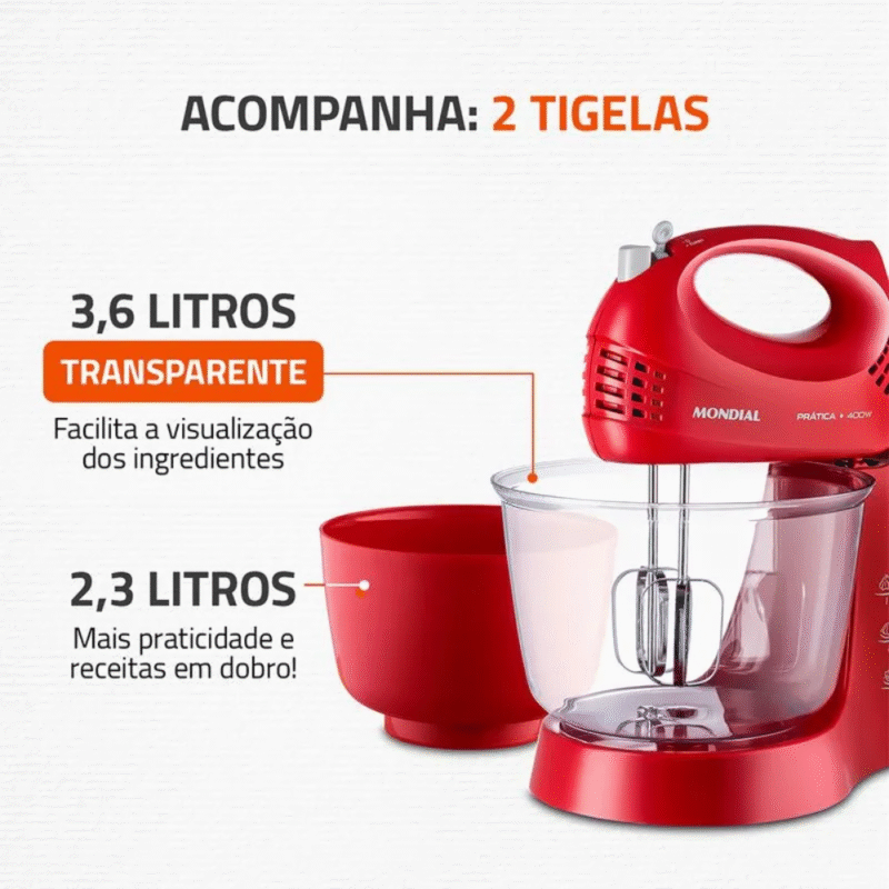 Batedeira Mondial 3 velocidades 400W B-45-R - Imagem 4