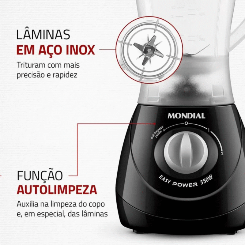 Liquidificador Mondial Easy Power L-550 2 Velocidades 550W - Imagem 6