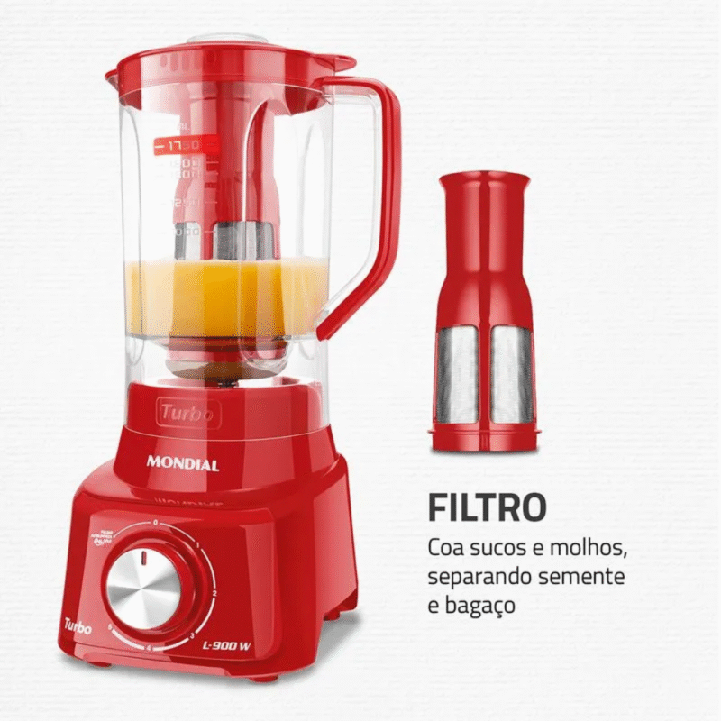 Liquidificador Mondial Turbo L-900 FR Copo Com Filtro 05 Velocidades 900W - Imagem 5