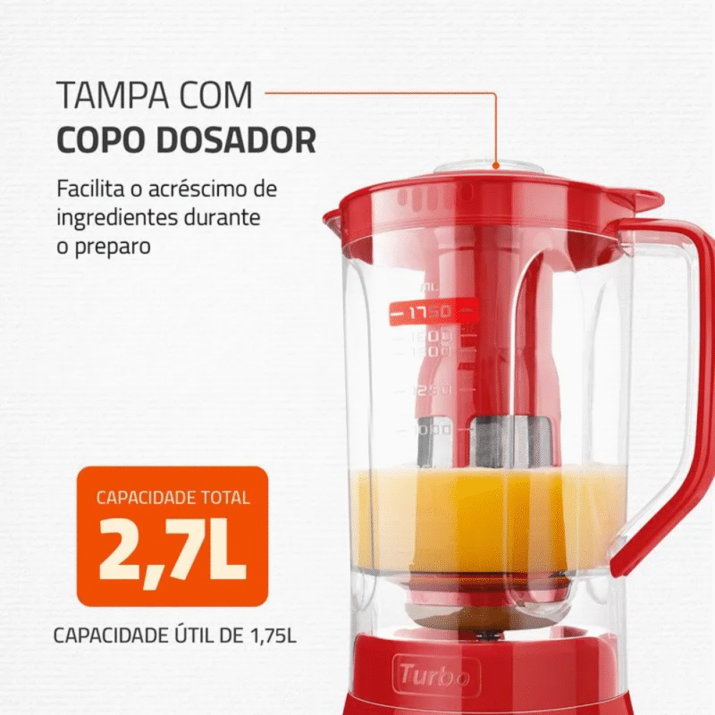 Liquidificador Mondial Turbo L-900 FR Copo Com Filtro 05 Velocidades 900W - Imagem 4