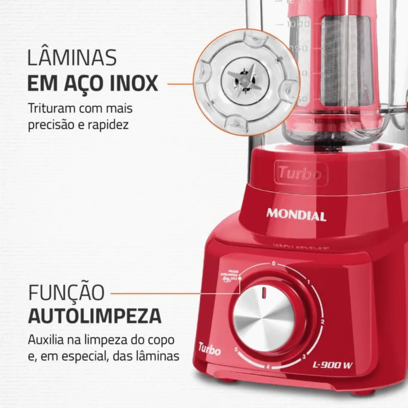 Liquidificador Mondial Turbo L-900 FR Copo Com Filtro 05 Velocidades 900W - Imagem 3