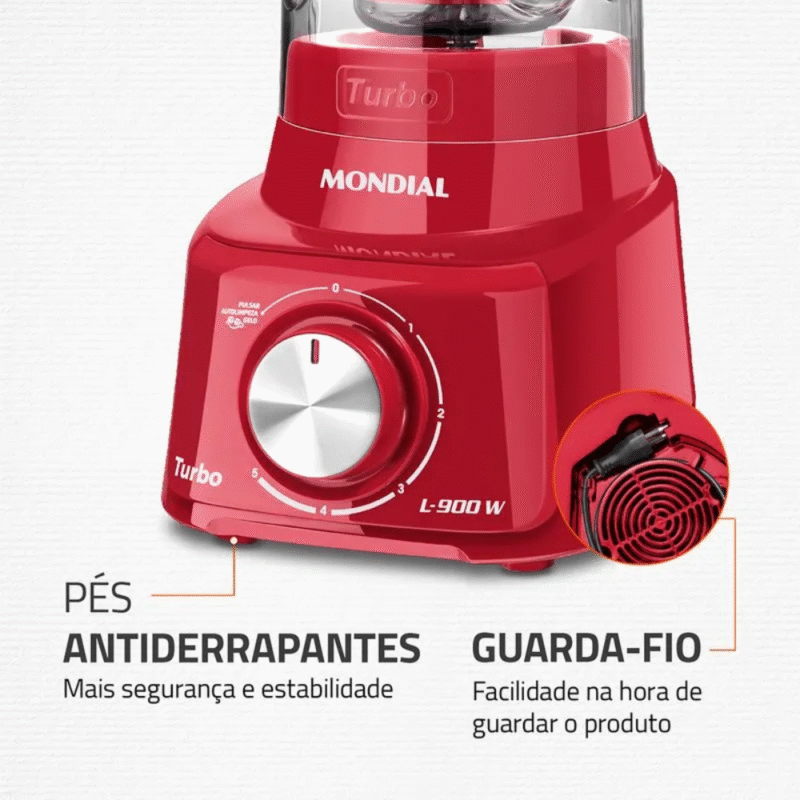 Liquidificador Mondial Turbo L-900 FR Copo Com Filtro 05 Velocidades 900W - Imagem 2