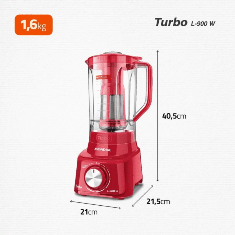 Liquidificador Mondial Turbo L-900 FR Copo Com Filtro 05 Velocidades 900W - Imagem 8