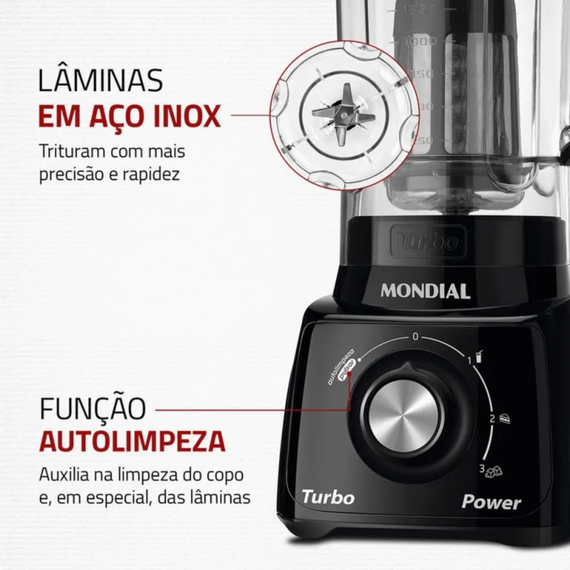 Liquidificador Mondial Turbo Power L-99-FB 3 Velocidades 550W - Imagem 3