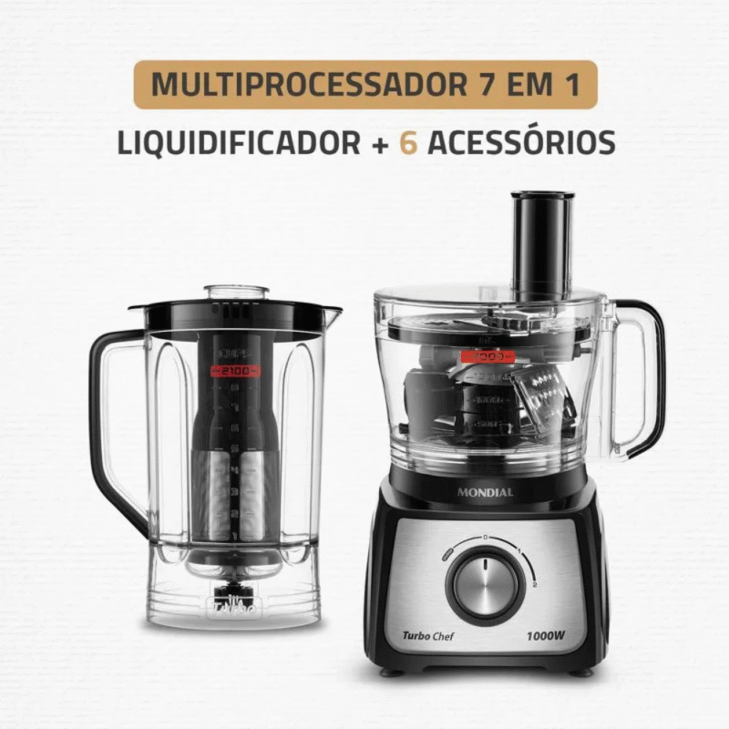 Multiprocessador Mondial Turbo Chef 7 em 1 MPN-01-BE 2 Velocidades 1000W - Imagem 8