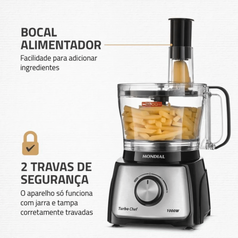 Multiprocessador Mondial Turbo Chef 7 em 1 MPN-01-BE 2 Velocidades 1000W - Imagem 4