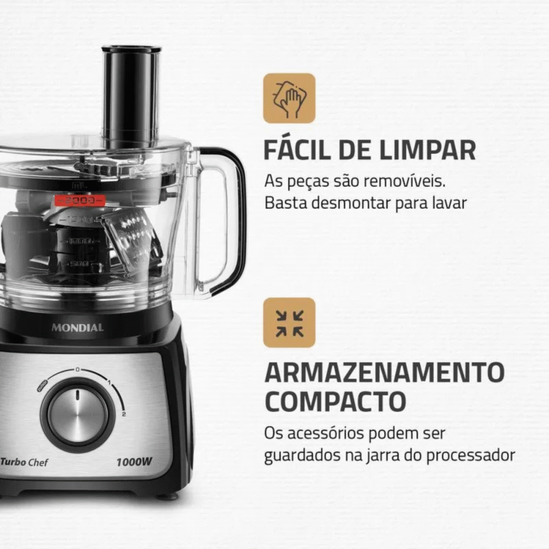 Multiprocessador Mondial Turbo Chef 7 em 1 MPN-01-BE 2 Velocidades 1000W - Imagem 3