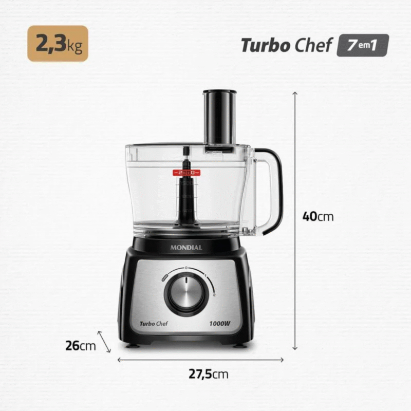 Multiprocessador Mondial Turbo Chef 7 em 1 MPN-01-BE 2 Velocidades 1000W - Imagem 9