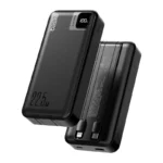 Basike Power Bank, Carregador Portátil Universal 20000mAh, USB-A(até 22.5W)+USB-C(até PD20W), com 2 Cabos Integrados (USB-C, Lightning) Carregamento Rápido, Led Indicador de Bateria (Preto)