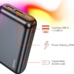 Geonav Power Bank, Carregador Portátil Universal 20.000mAh, USB-A (até 18W) + USB-C (até 20W), Compacto, Carregamento Rápido, Pass Through, Led Indicador de Bateria, PB20K20WSG, Cinza espacial - Imagem 8