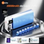 Basike Power Bank, Carregador Portátil Universal 20000mAh, USB-A(até 22.5W)+USB-C(até PD20W), com 2 Cabos Integrados (USB-C, Lightning) Carregamento Rápido, Led Indicador de Bateria (Preto) - Imagem 14