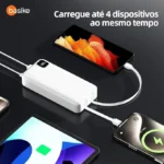 Basike Power Bank, Carregador Portátil Universal 20000mAh, USB-A(até 22.5W)+USB-C(até PD20W), com 2 Cabos Integrados (USB-C, Lightning) Carregamento Rápido, Led Indicador de Bateria (Preto) - Imagem 2
