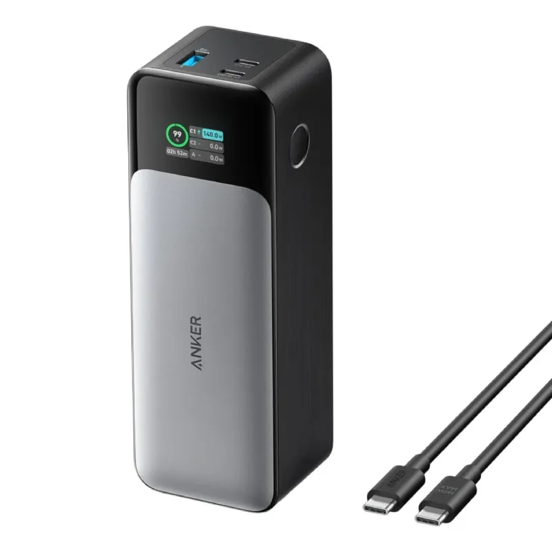wp8 Anker 737 Gen 2 Power Bank, 24000mAh, Carregador Portátil para Laptop, 3-Portas 140W, Display Digital Inteligente, Compatível com iPhone, Vision Pro, Samsung, MacBook, Dell, AirPods e muito mais,Preto - Imagem 1